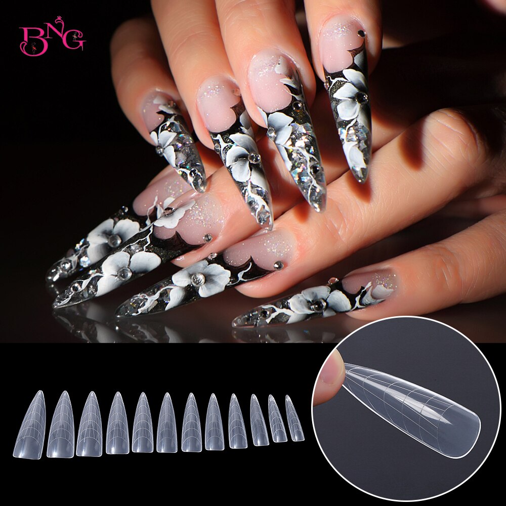 NEW Stiletto Coffin Clear Dual Forms False Tips