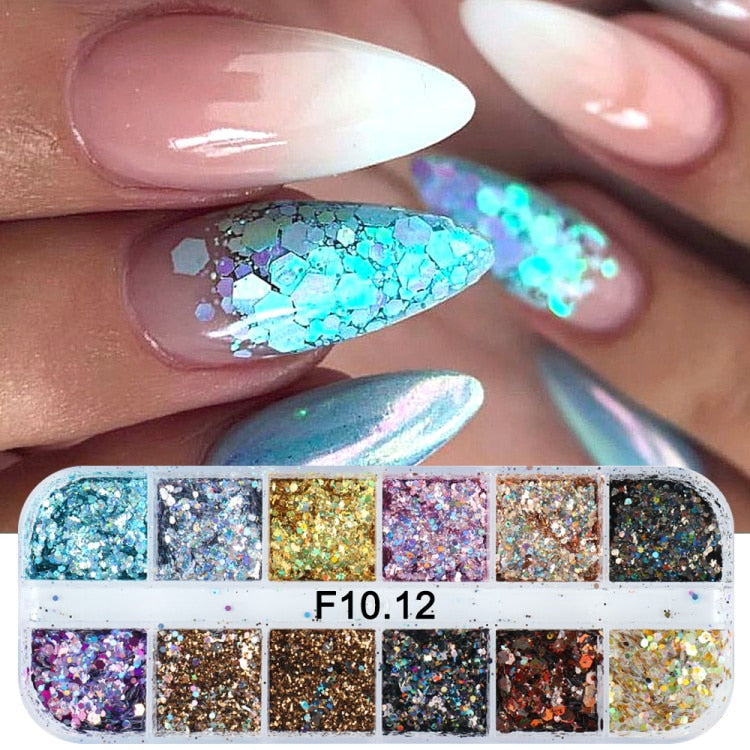 Iridescent Mixed Hexagon Nail Glitter Sequins Holo Flakes Nail Art