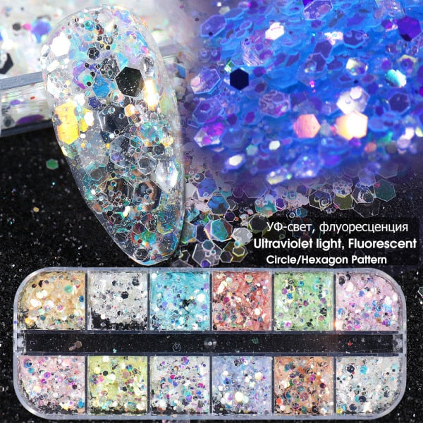 Iridescent Mixed Hexagon Nail Glitter Sequins Holo Flakes Nail Art