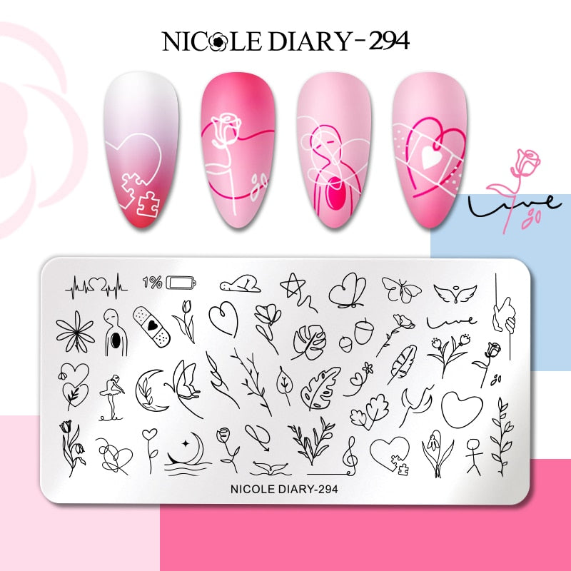 Nail Stamping Plates Leaf Floral Butterfly Line Printing Stencil Nail Stamp