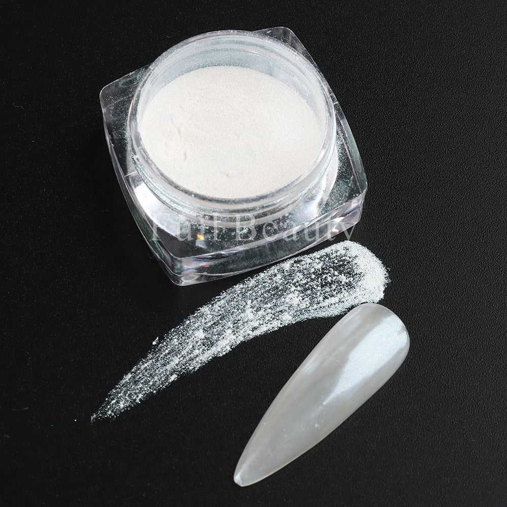 White Chrome Pearl Nail Powder Shimmer Glitter