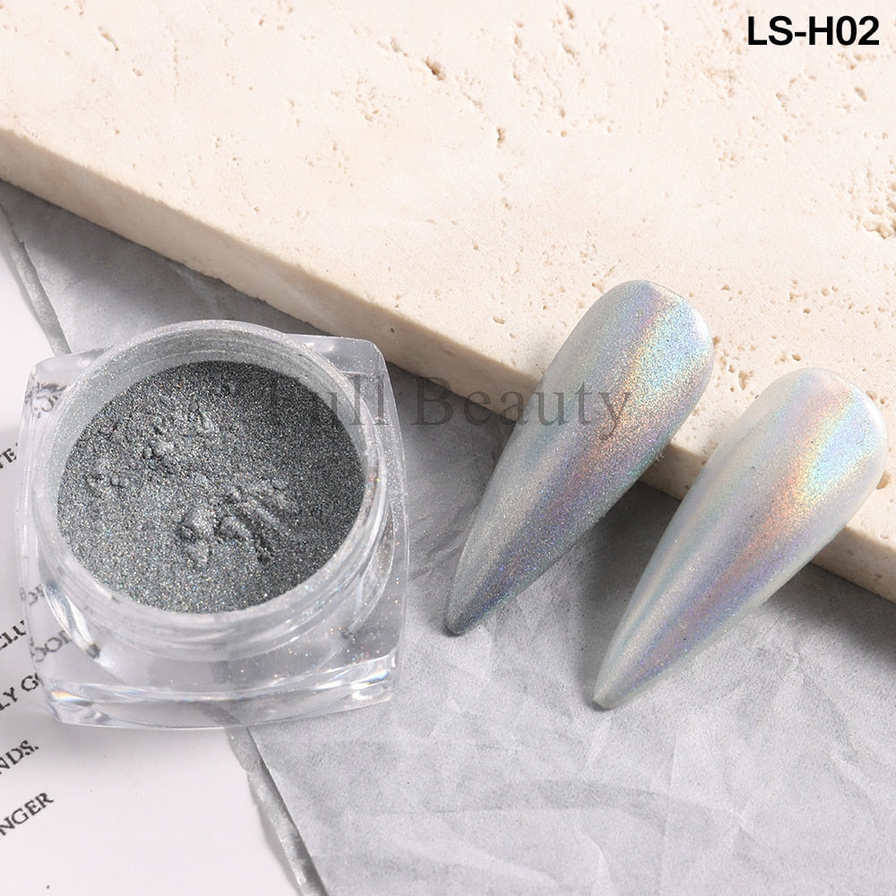 White Chrome Pearl Nail Powder Shimmer Glitter