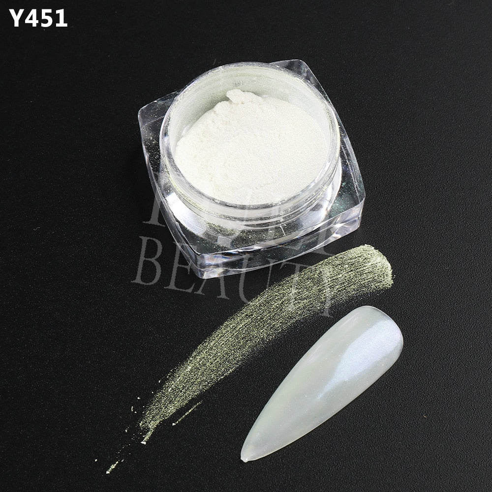 White Chrome Pearl Nail Powder Shimmer Glitter