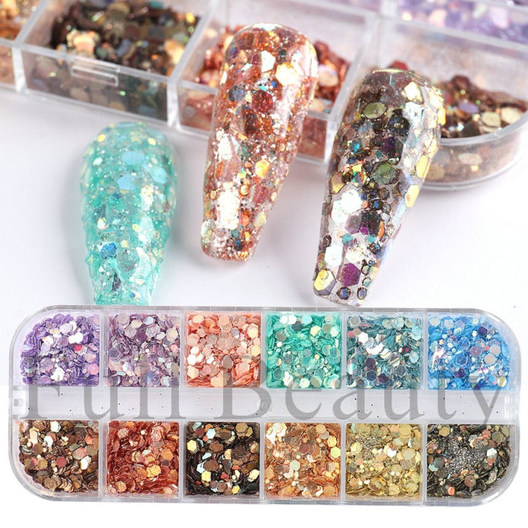 Iridescent Mixed Hexagon Nail Glitter Sequins Holo Flakes Nail Art