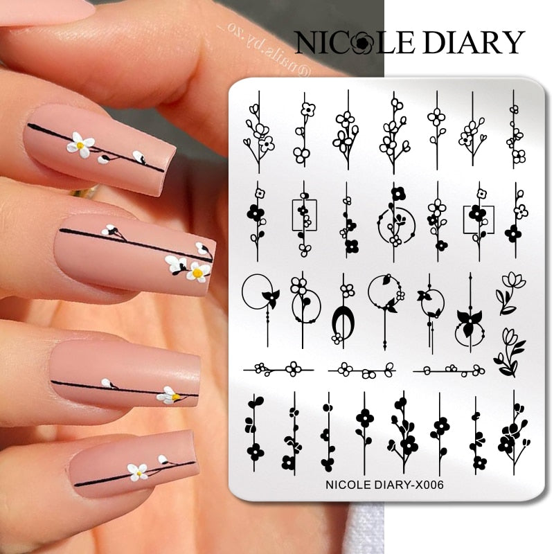 Nail Stamping Plates Leaf Floral Butterfly Line Printing Stencil Nail Stamp