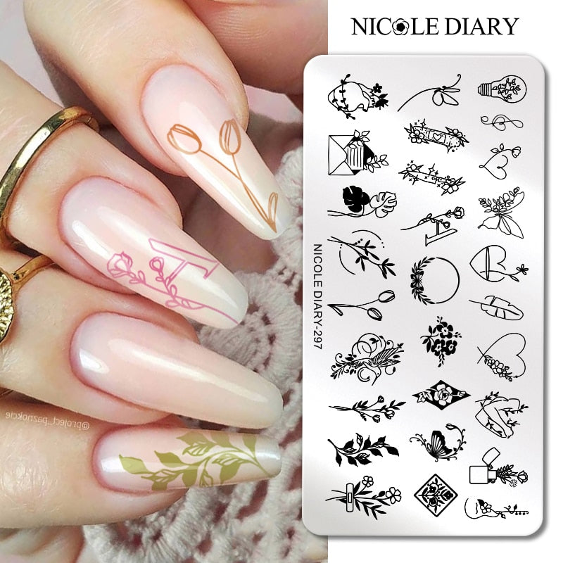 Nail Stamping Plates Leaf Floral Butterfly Line Printing Stencil Nail Stamp