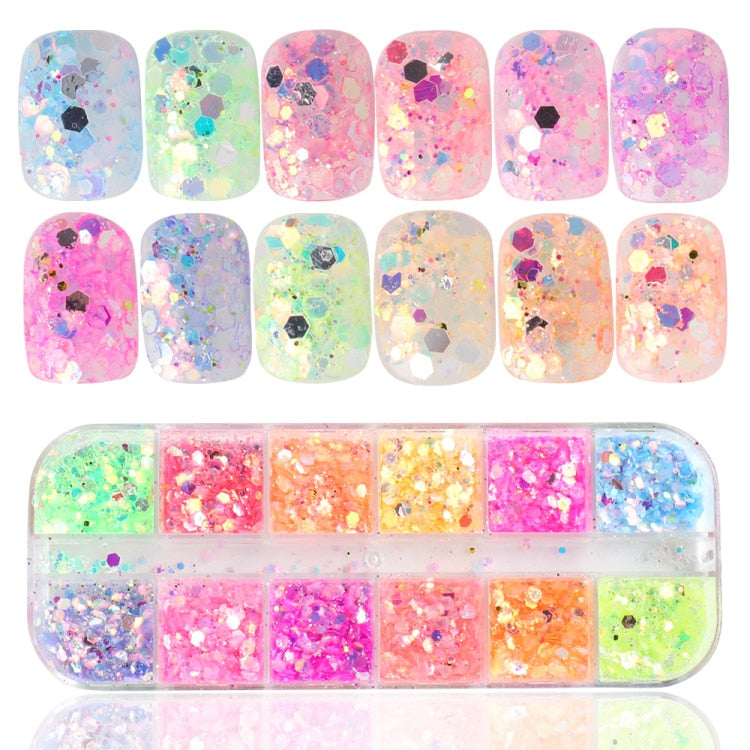 Iridescent Mixed Hexagon Nail Glitter Sequins Holo Flakes Nail Art