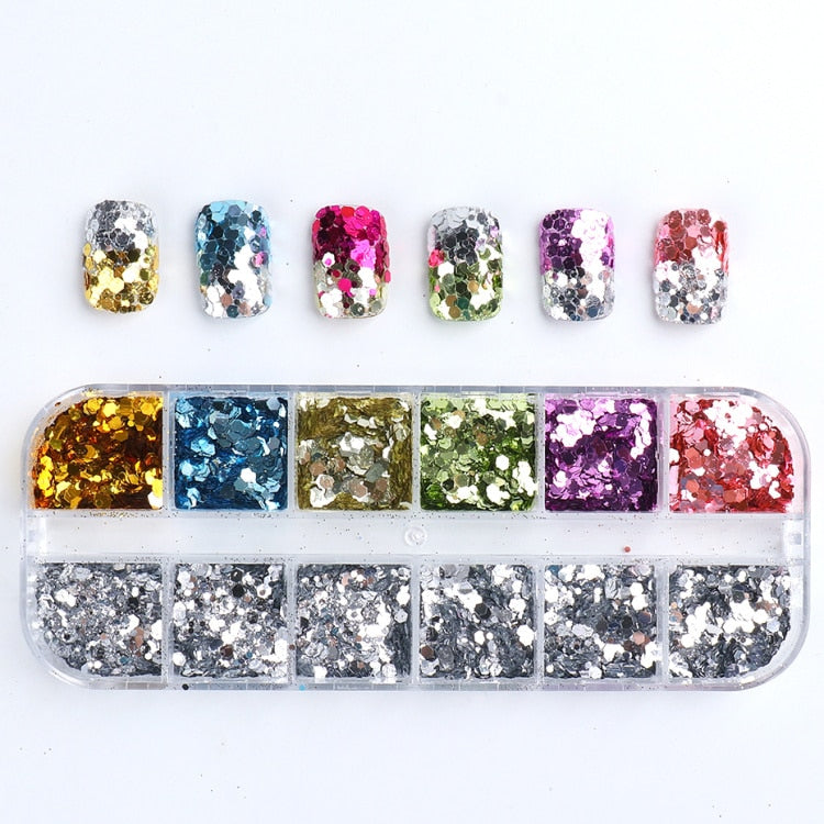 Iridescent Mixed Hexagon Nail Glitter Sequins Holo Flakes Nail Art