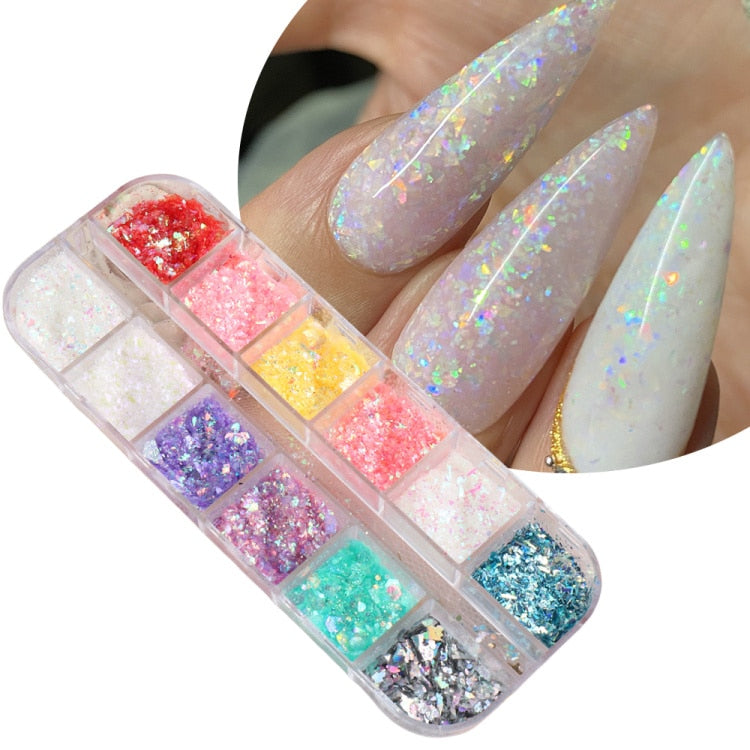 Iridescent Mixed Hexagon Nail Glitter Sequins Holo Flakes Nail Art