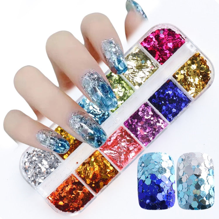 Iridescent Mixed Hexagon Nail Glitter Sequins Holo Flakes Nail Art