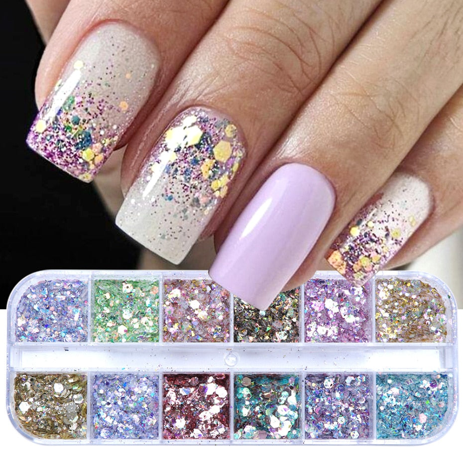 Iridescent Mixed Hexagon Nail Glitter Sequins Holo Flakes Nail Art