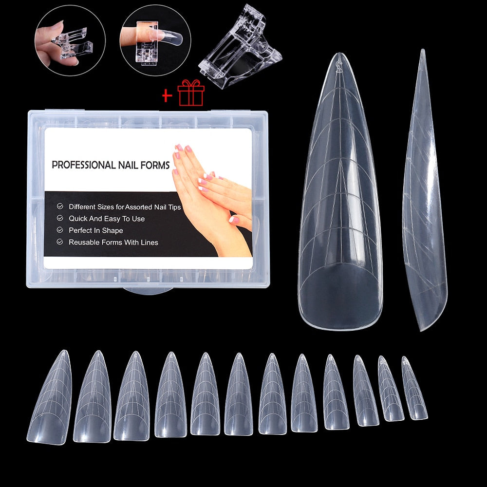 NEW Stiletto Coffin Clear Dual Forms False Tips