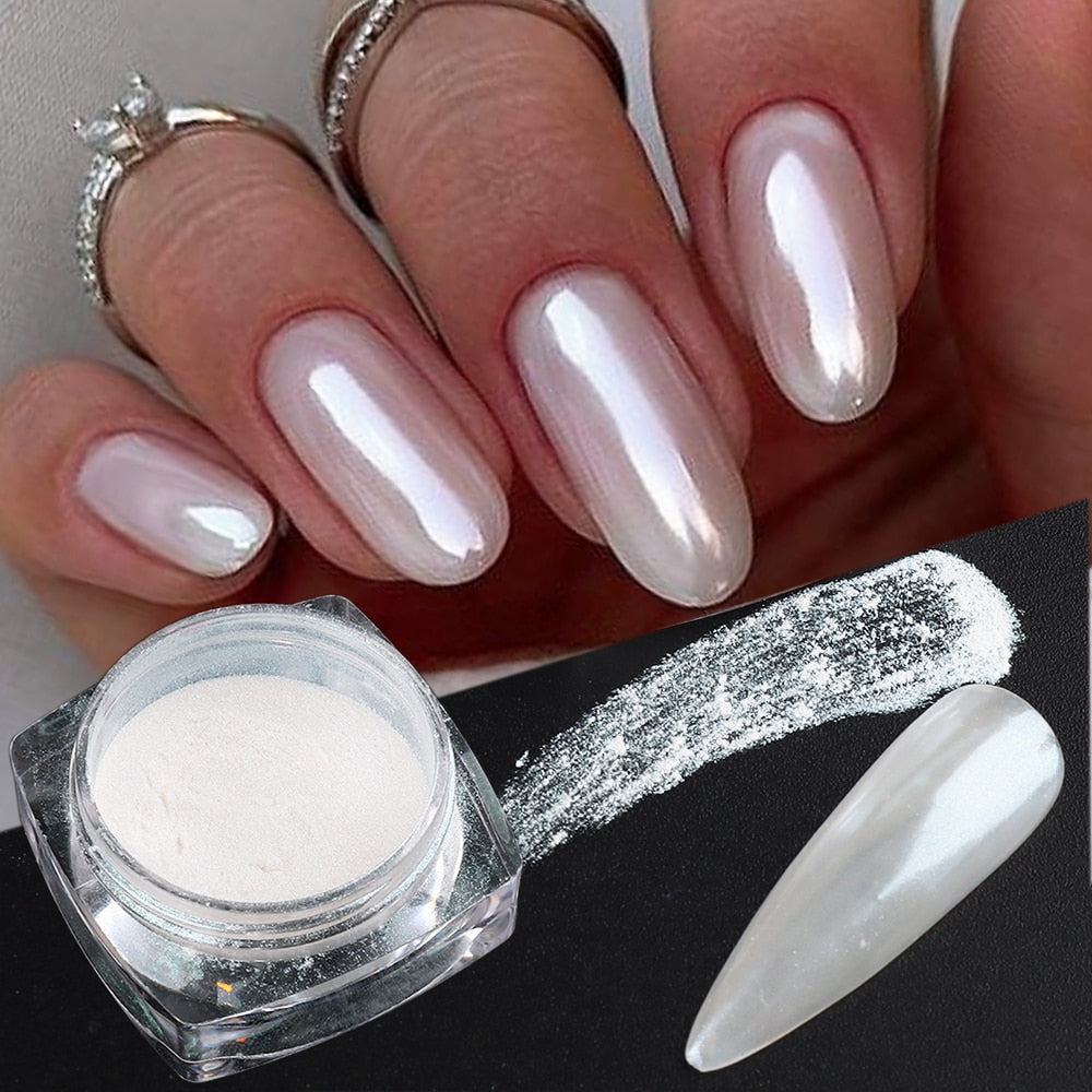 White Chrome Pearl Nail Powder Shimmer Glitter