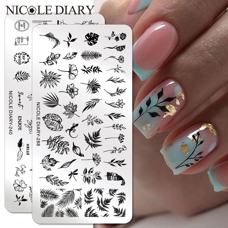 Nail Stamping Plates Leaf Floral Butterfly Line Printing Stencil Nail Stamp